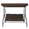 Brown 3-Person Outdoor Porch Swing with Canopy