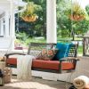 Dark Brown Resin Wicker 2-Person Porch Swing with Rust Red Cushion