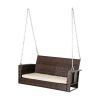 Brown Resin Wicker 2-Person Porch Swing Loveseat with Tan Cushion