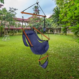 Oxford Cloth Hardwood With Cup Holder Wooden Stick Perforated 100kg Seaside Courtyard Oxford Cloth Hanging Chair Blue RT