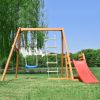 Wooden Swing Set with Slide, Outdoor Playset Backyard Activity Playground Climb Swing Outdoor Play Structure for Toddlers, Ready to Assemble Wooden Sw