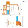 Wooden Swing Set with Slide, Climbing wall, Sandbox and Wood Roof, Outdoor Playhouse Backyard Activity Playground Playset for Toddlers