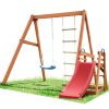 Wooden Swing Set with Slide, Outdoor Playset Backyard Activity Playground Climb Swing Outdoor Play Structure for Toddlers, Ready to Assemble Wooden Sw