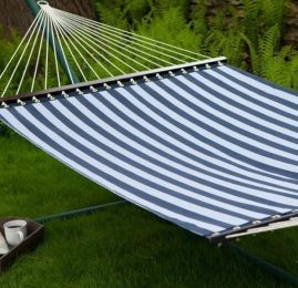 Poolside | Lake Hammock - Double (Color: Blue and White Stripes)