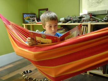 Brazilian Style Double Hammock (Color: Red, Orange & Yellow Stripes - SKU 20153)