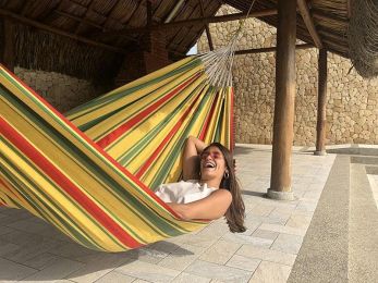 Brazilian Style Double Hammock (Color: Yellow, Green & Red Stripes - SKU 20137)