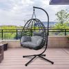 Foldable Hanging Chair, Wicker Egg Chair With Stand For Outside, 300 LBS Capacity (Grey or Red)