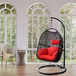 Single Free Standing Swing Chair For Home, Modern Nest Design, 300 LBS Capacity (37.4x41.34x76.77) (Color: Red)