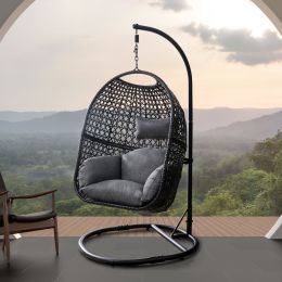 Single Free Standing Swing Chair For Home, Modern Nest Design, 300 LBS Capacity (37.4x41.34x76.77) (Color: Grey)