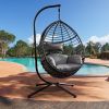 Outdoor Furniture, PE Rattan Hanging Swing Chair With Stand, Water-resistant Cushion
