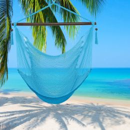 Caribbean Large Hammock Chair Swing Seat Hanging Chair with Tassels Tan  XH (Color: Light Blue)
