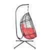 Outdoor Furniture, PE Rattan Hanging Swing Chair With Stand, Water-resistant Cushion