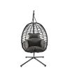 Foldable Hanging Chair, Wicker Egg Chair With Stand For Outside, 300 LBS Capacity (Grey or Red)