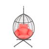 Outdoor Furniture, PE Rattan Hanging Swing Chair With Stand, Water-resistant Cushion
