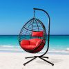 Outdoor Furniture, PE Rattan Hanging Swing Chair With Stand, Water-resistant Cushion